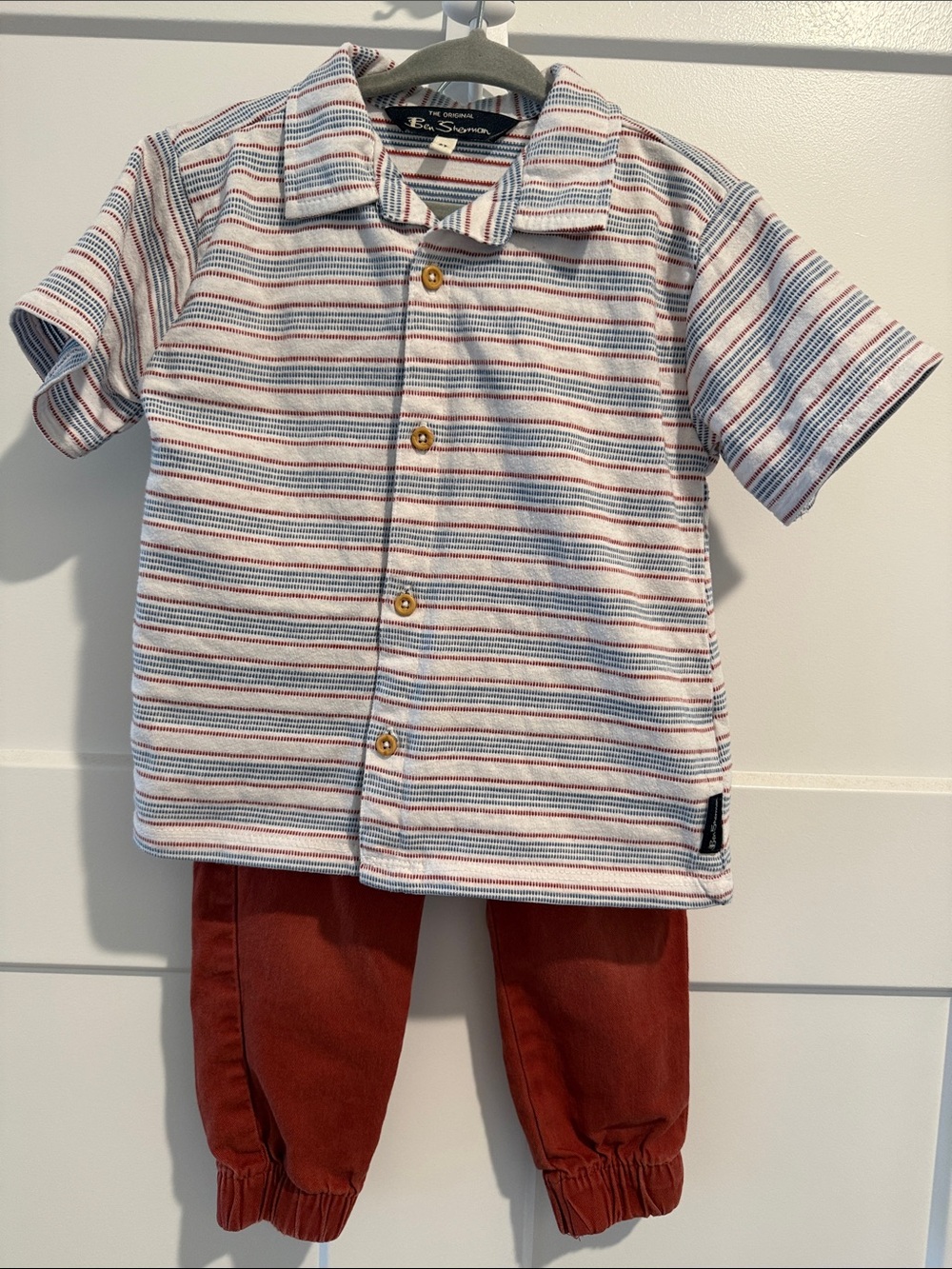 Ben Sherman White Shirt with Red and Blue Stripes - Kids